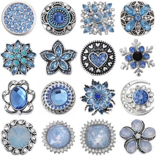 5pcs/lot New Snap Jewelry Crystal Flowers Metal Snap Button Fit 18MM 20MM Snap Bracelet Necklace for Women Girls