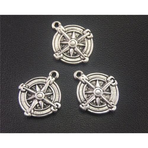 8pcs Silver Color Compass Charm Accessories For Jewelry Making 21x17mm A2005
