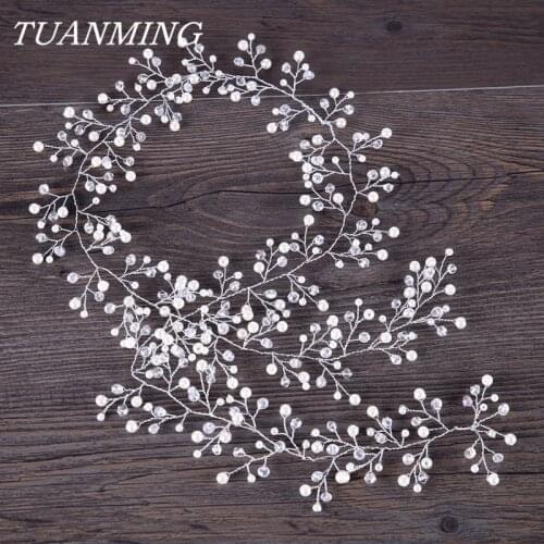 90 cm Crystal Wedding Hair Accessories Long Headband Pearl Bridal Hair Vine Hairbands Crown Headpiece Bride Tiara Jewelry