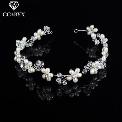 CC Wedding Jewelry Hairbands Headbands Tiara Pearl Flower Beads Engagement Hair Accessories For Bride Rhinestone Party Gift M085
