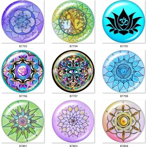 Yoga lotus Mandala Flower 10pcs mixed 12mm/18mm/20mm/25mm Round photo glass cabochon demo flat back Making findings B7793