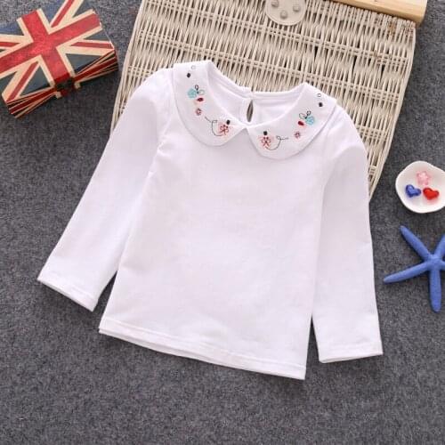 Kids t shirt 0-7yrs cotton baby clothes peter pan collar kids tshirt long-sleeve tops white and pink female children