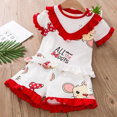 Children girls pajamas summer thin kids baby girls home clothes suits sleepwear cotton breathable baby nightdress cute pyjamas