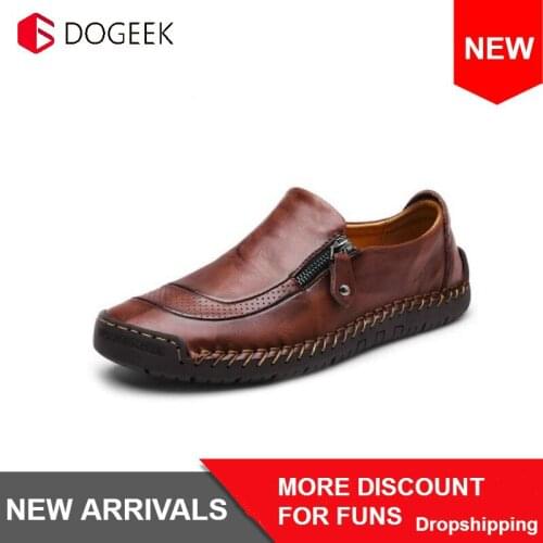 DOGEEK High Quality Men Shoes Leather Casual Loafers Breathable Flats Soft Light Shoes Fashion Mens Driving Footwear Size 48