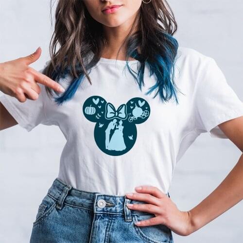 Cinderella Disney Mickey Mouse Head T-Shirt Kawaii Fashion Harajuku Printing Clothes New Products Prince and Princess Lovers