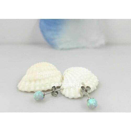 Hot!!! 1 pair free shipping Synthetic 4mm Round Opal Beads Earrings Round Ball Opal Earrings Opal Earring 925 Sterling Silver