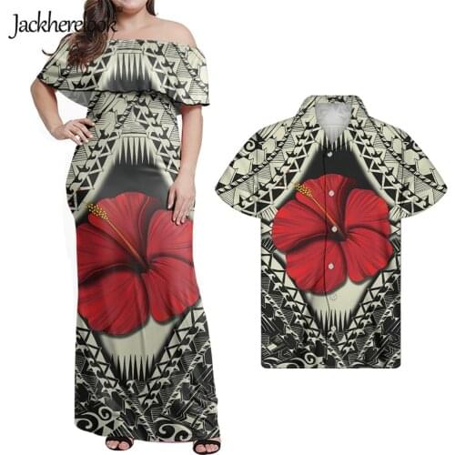 Jackherelook Womens Vintage Maxi Dresses Samoan Hibiscus Polynesian Tribal Brand Design Summer Unisex Clothes Off Shoulder Dress