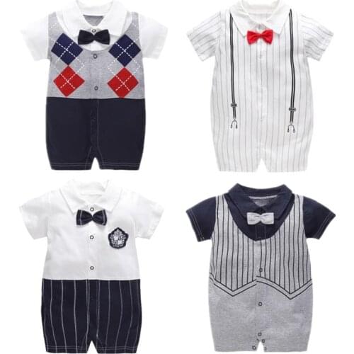 Summer Gentleman Clothes Baby Jumpsuit Cool Boys Fashion Rompers Short Sleeves Black Baby Clothes Newborn Kids Rompers 1 Year