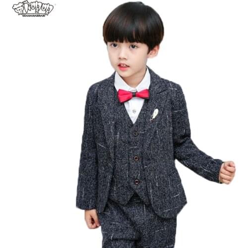 Flower Boys Wedding Suit Vest+Pants+Blazer Stripe Suit for Boys Formal Party Dress Suit with Bowtie Performance Costume N58