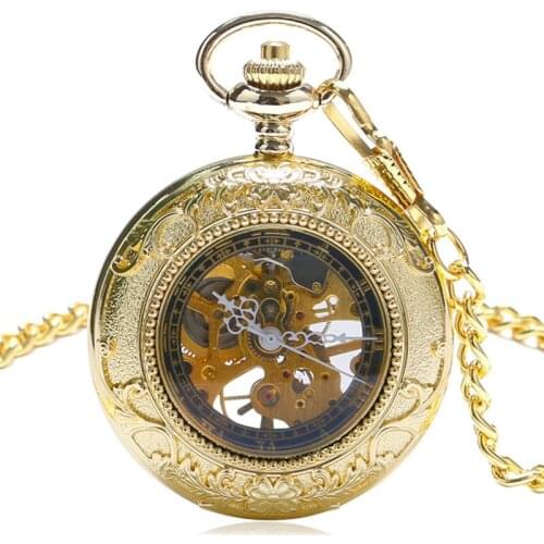 Beautiful Golden Color Pocket Watch Mechanical Watches Women Men Hours Gift P874C