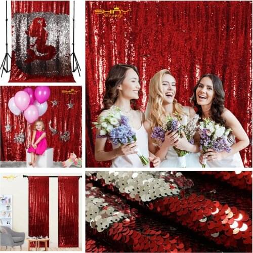 Red and Silver Reversible Sequin Backdrop Curtain 3FTX7FT Dark Red Mermaid Fish Scale Sequin Fabric/Photography Party Decoration