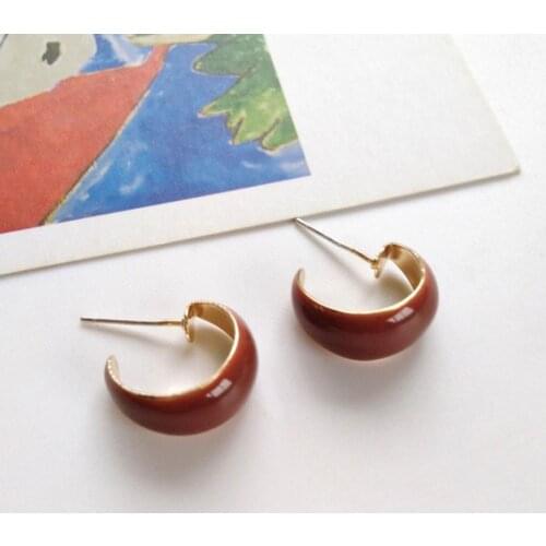 Creative Exquisite Opals Geometric Fan Ear Studs Fashion rounded color metal geometry stud earrings FOR Women Jewelry Gift