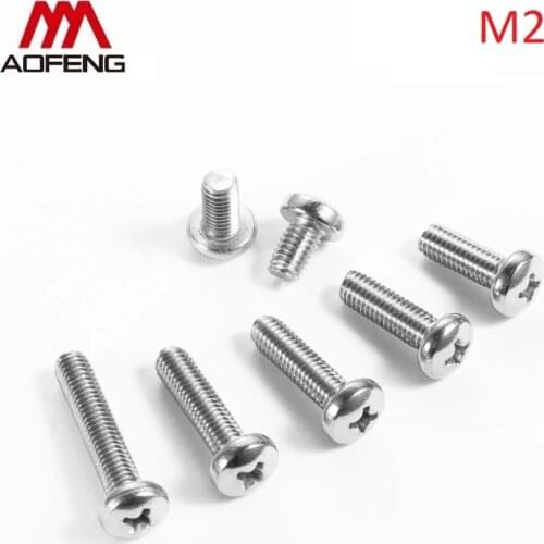 1.6mm 2mm 304 Stainless Steel Cross Recessed Round Head Screws M1.6 M2 x 3 4 5 6 14 25 40 45 50 55 70 75 80mm Pan Head Screws