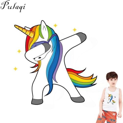 Pulaqi Cute Unicorn Heat Transfer Vinly Patches Iron On Transfer Sticker On Clothes T-shirt Thermal Transfers Decoration F