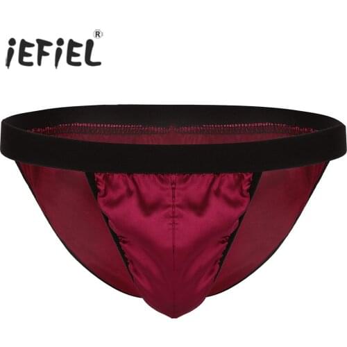 IEFiEL Mens Gay Lingerie Shiny Fabric Bulge Pouch Low Rise High Cut Bikini Briefs Sexy Underwear Men Jockstraps Underpants