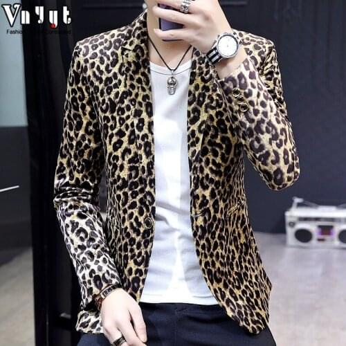 Mens Casual Blazer Jacket Nightclub Trendy Young Man Personality Leopard Print Singer Net Celebrity Performance Suits/M-3XL