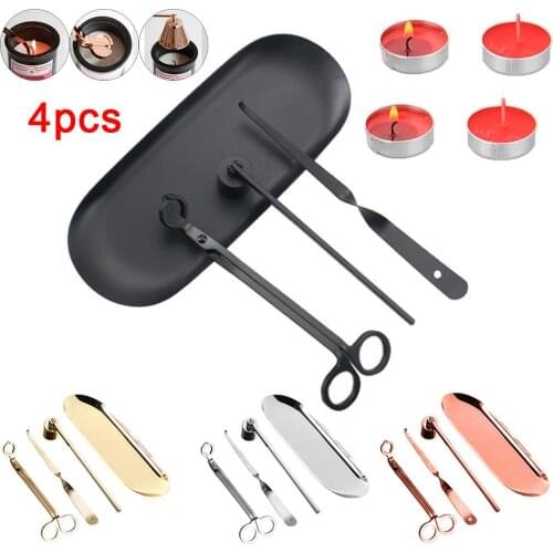 4Pcs/Set Stainless Steel Candle Candle Accessory Set Snuffer Trimmer Hook Wicks Dipper Scissors Clipper Home Extinguisher Tool