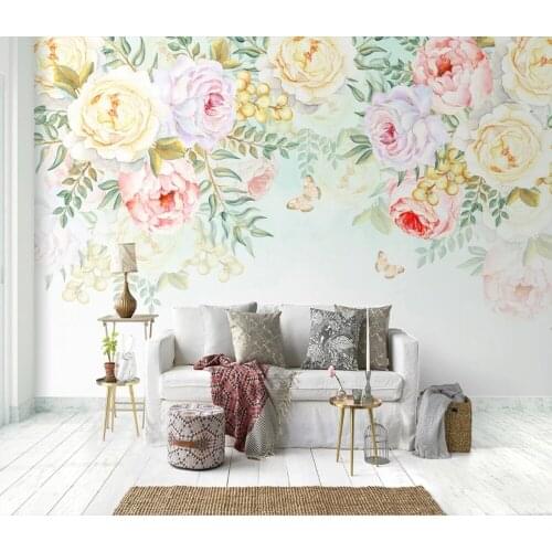 Bacal Modern Rose Flowers Watercolor Hand-painted Murals Wallpaper Living Room Pastoral Background Wall Painting 3D Wall Paper