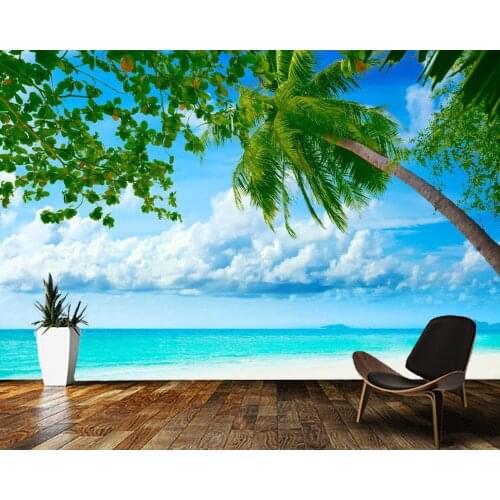Papel de parede Coconut tree on tropical beach natural landscape 3d wallpaper mural,living room bedroom wall papers home decor