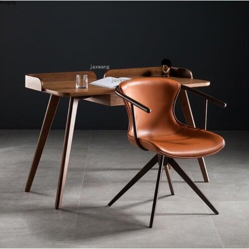 Retro Leisure Office Chairs Nordic Leather Backrest Coffee Shop Armchair Light Luxury Computer Swivel Chair Bedroom Furniture mc
