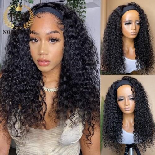 Topnormantic Nature Color Brazilian Remy Human Hair Deep Curly Headband Wigs For Women