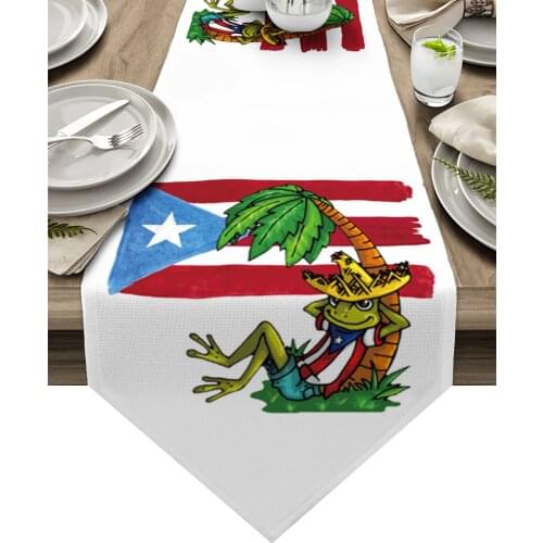 Puerto Rico Flag Frog Palm Tree Table Runners Home Dining Coffee Table Decor Table Cloth Wedding Decoration Table Cover