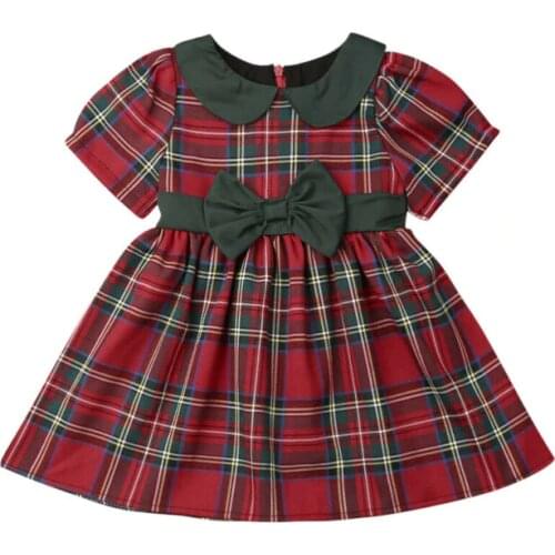 Christmas Toddler Kids Baby Girl Dress Clothes Red Plaid Green Bowknot Tutu Princess Party Xmas Dress Costumes for 1-4Y
