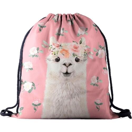 Backpack Drawstring Bag 3D Printing Alpaca Women men daily Casual Girls Mochila knapsack Feminina bundle pocket rope bags new