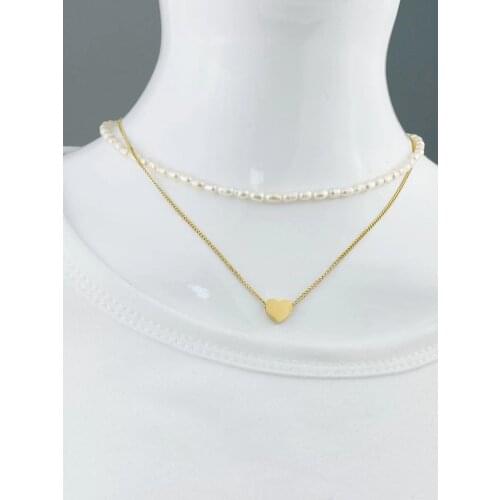 Love Double Chain Freshwater PearlNecklac Jewelry Stainless Steel New Goddess Luxury Golden Color Luxe Fashion For Women