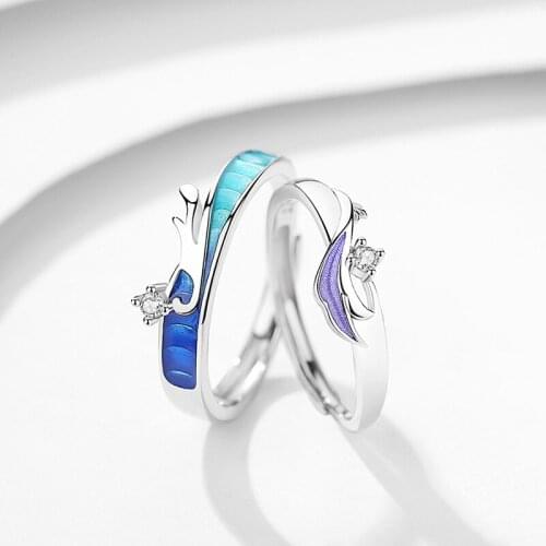 Silvology 925 Sterling Silver Dragon Phoenix Couple Ring Original Design Enamel Light Luxury Lovers Ring Valentines Day Jewelry