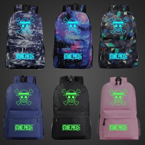 Blue Luminous Cartoon One Piece Boy Girl Book School Bag Women Bag Pack Teenagers Schoolbags Men Student Backpack