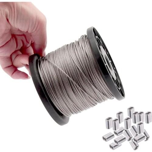 Steel wire rope, 1/16 wire rope, 304 stainless steel cable rope, 328 feet of aircraft cable, 100 aluminum sleeves, 7x7