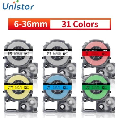 Unistar SS12KW Label Tape LC-4WBN9 Compatible Epson Lw400/KingJim Label Cassette SS9KW SS18KW SC12YW SC12RW SC12BW LW-300 LW-400