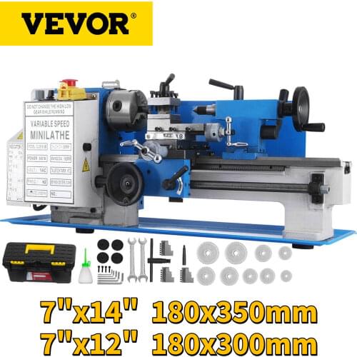 VEVOR CJ0618 7" x 14" 550W Mini Metal Lathe Variable Speed 0-2250RPM W/ Nylon Gear & 4" Chuck Drilling Milling Threading Cutting