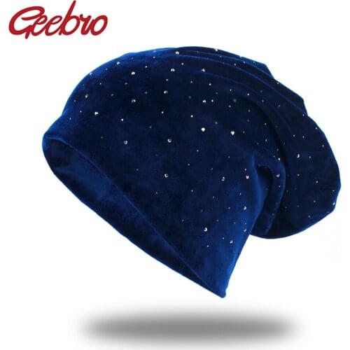 Geebro Spring Summer Rhinestone Beanies Glitter Knitted Cap Solid Color Skullies Slouchy Beanie Hats Bonnet Womens Summer Cap