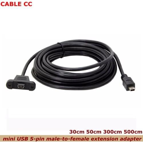 High-speed 300cm 500cm panel mount type Mini USB 5-pin male-to-female extension adapter cable, with screws, the best quality