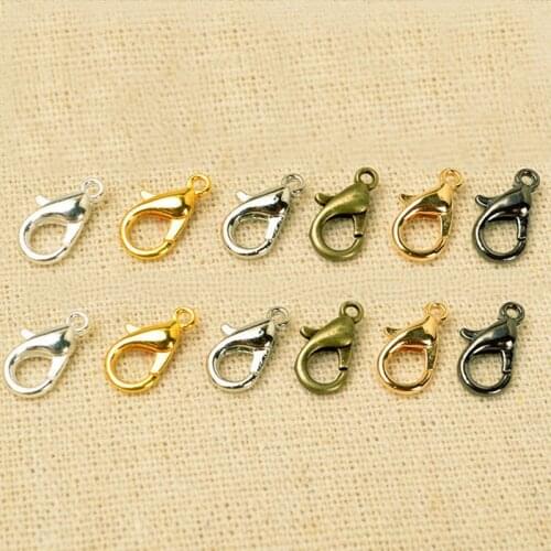 12*6mm Metal Alloy Lobster Clasps Hooks KC Gold/Silver color/Rhodium/Antique Bronze/Gun Black Connectors DIY Jewelry Findings