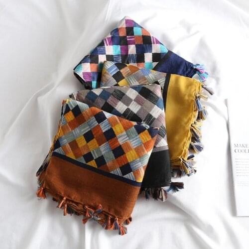 2020 Fashion Women Viscose Scarf Ombre Geometric Plaid Tassel Hijab Shawls and Wraps Female Foulards Echarpe Designer 180*90Cm