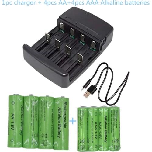 2/4pcs Rechargeable Alkaline Battery AA AAA 1.5V with 2/4 slots intelligent USB Battery Charger LED display smart charger
