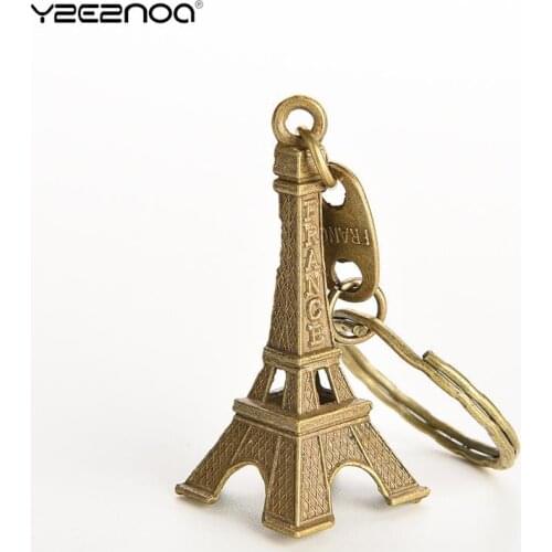 2Pcs Retro Bronze Paris Tour Eiffel Tower Keychain Key Ring Decoration Key Gift Souvenirs