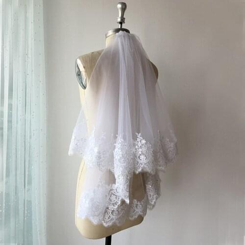 2021 Elegant Short Sequin Wedding Veil 2 Layers Tulle Bridal Veil With Comb White Ivory In Stocks