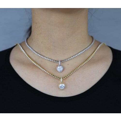 2021 Classic Love Heart Pendant Necklace Iced Out 3mm CZ Cubic Zircon Chocker Necklace Tennis Chain For Women Party Jewelry