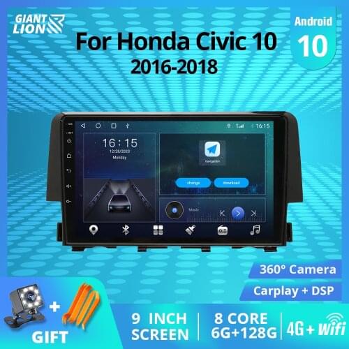 2DIN Android10.0 Car Radio For Honda Civic 10 2016-2018 GPS Navigation Stereo Receiver DSP Auto Radio Car Video NO 2DIN DVD IGO