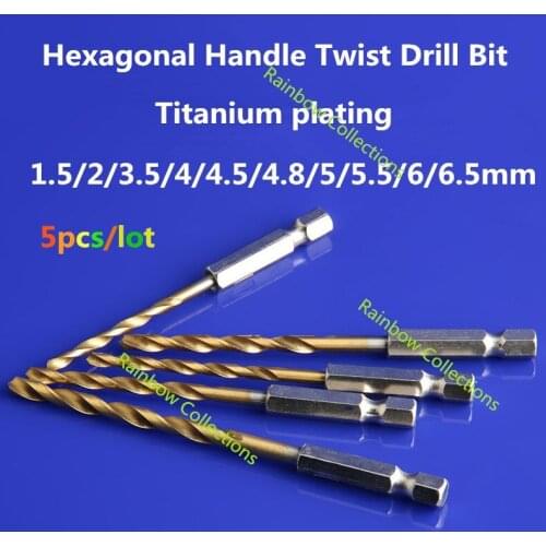 5pcs/lot M1.5-6.5mm 61-120mm long Titanium wood twist drill with hexagonal shank Titanium high-speed steel electric twist drill