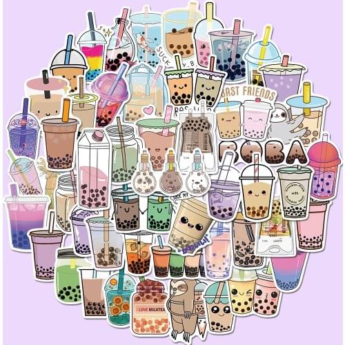 50pcs/Pack Pearl milk tea series cartoon Stickers Laptop Guitar Skateboard Luggage Car Funny Graffiti Sticker Kid Toy
