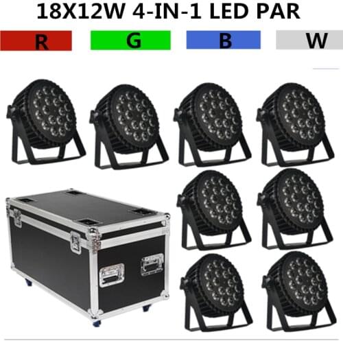 8PCS/ 18X12W RGBW LED PAR Light +Flight Case dmx512 disco light, led wash light professional dj equipment