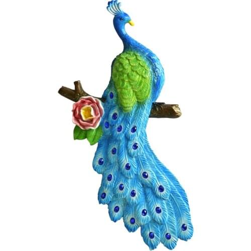 American 3D Stereo Pastoral Peacock Wall Resin Birds Mural Decoration Crafts Creative Livingroom TV Background Animal Ornaments