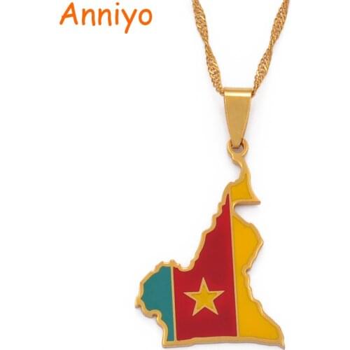 Anniyo Cameroon Map Flag Color Pendant Chain Necklaces Stainless Steel Jewelry Cameroun Country Maps Cameroonians Gifts #098921