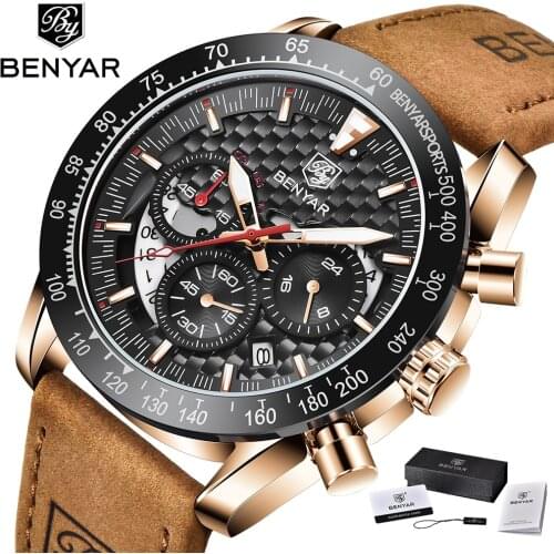 BENYAR 2020 New Men Watches Top Brand Luxury quartz Wristwatches Man Leather Chronograph Quartz Military Watch Relogio Masculino