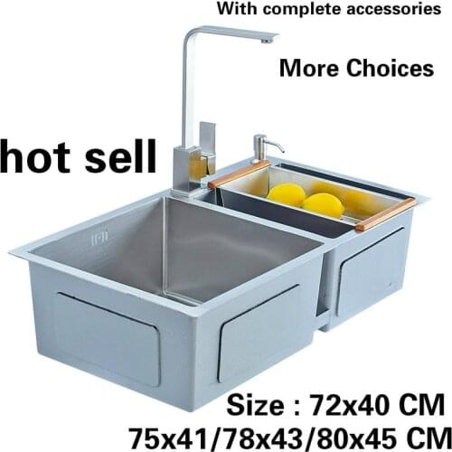 Free shipping Hot sell Ordinary fashion kitchen manual sink double groove 304 stainless steel 72x40/75x41/78x43/80x45/82x45 CM